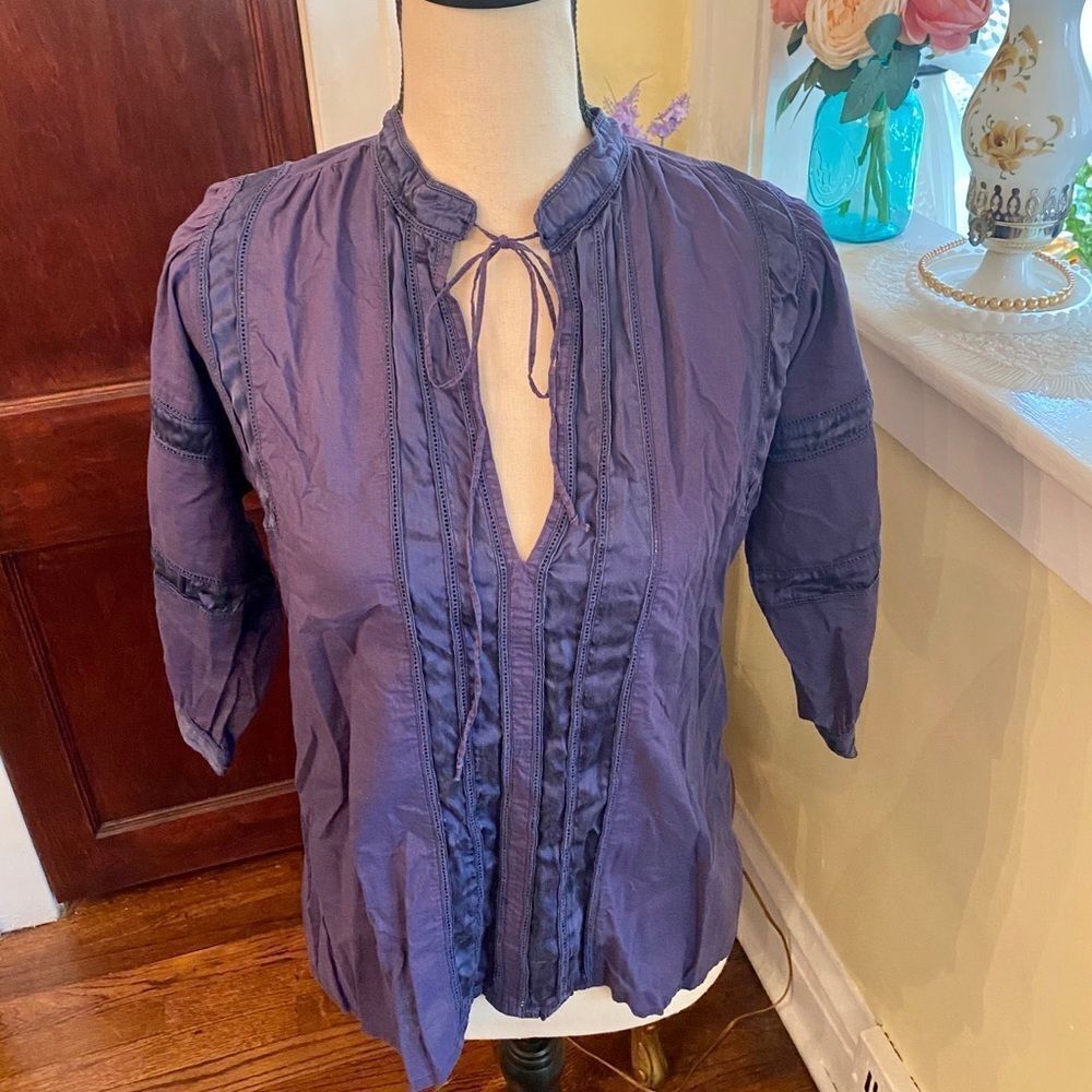 *Iro* Cotton Boho Embroidered Indigo Blouse 40 GUC